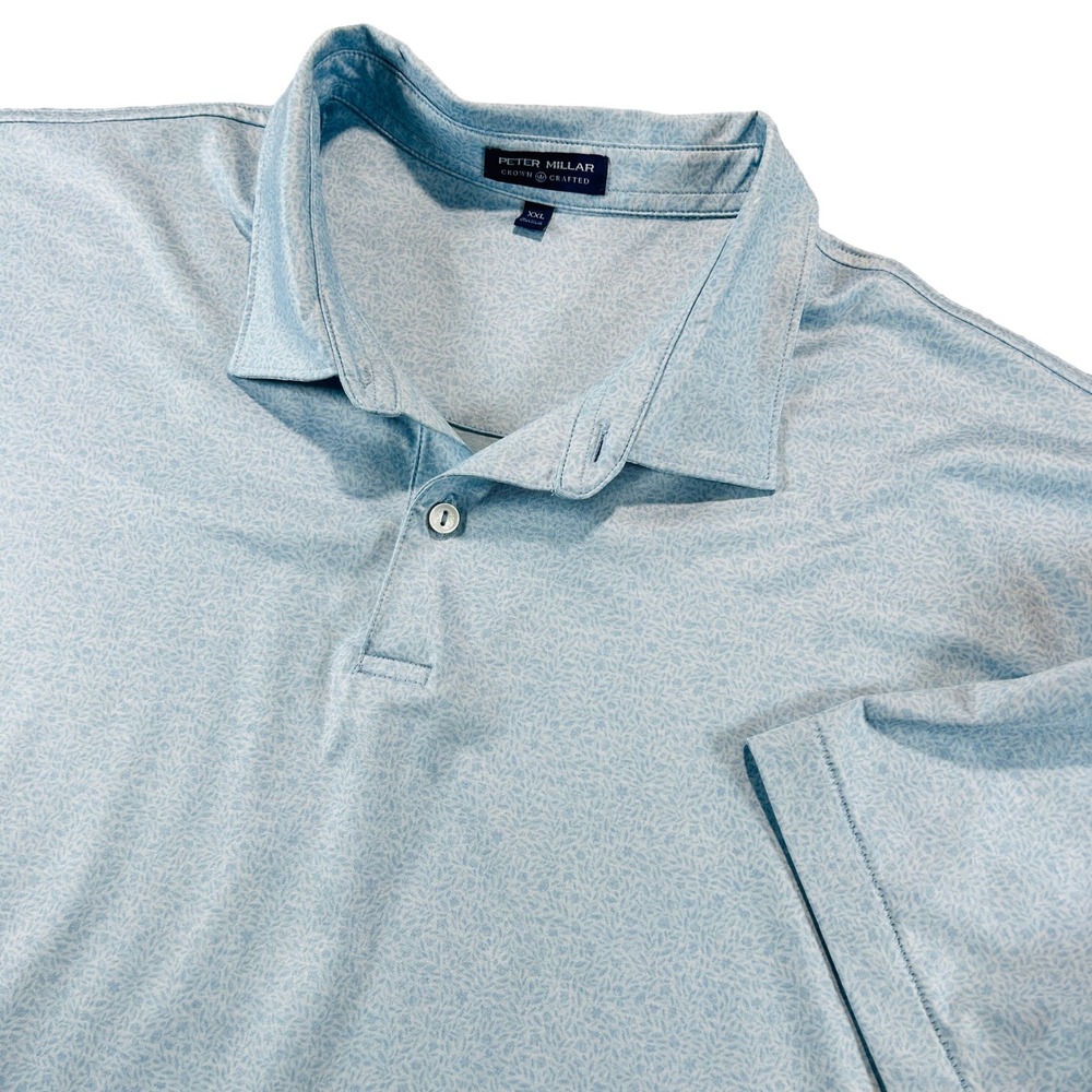 Peter Millar Polo Shirt Mens XXL Light Blue Floral Crown Crafted Performance